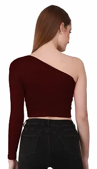 THE BLAZZE 1289 One Shoulder Tops for Women (X-Small, Maroon)-thumb2