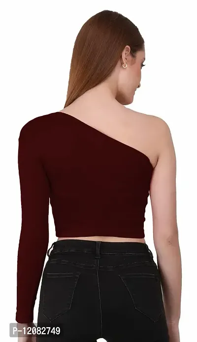 THE BLAZZE 1289 One Shoulder Tops for Women (X-Small, Maroon)-thumb3