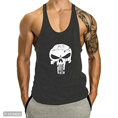 THE BLAZZE Men's Sleeveless T-Shirt Gym Tank Gym Tank Stringer Tank Tops Gym Vest Muscle Tee Gym Vest Vests Men Vest for Men T-Shirt for Men's (Medium(36""-38""), D - Skull Dark Grey)