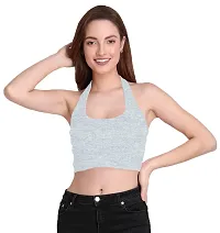 THE BLAZZE 1294 Women's Basic Sexy Solid Halter Neck Slim Fit Sleeveless Crop Top T-Shirt for Women (XX-Large, Light Blue)-thumb3