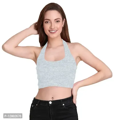 THE BLAZZE 1294 Women's Basic Sexy Solid Halter Neck Slim Fit Sleeveless Crop Top T-Shirt for Women (XX-Large, Light Blue)-thumb4