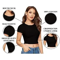 THE BLAZZE 1261 Women's Basic Sexy Solid Crew Neck Slim Fit Sleeveless Crop Top Shorts T-Shirt for Women (XL, Black)-thumb4