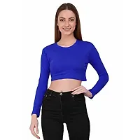 THE BLAZZE 1089 Women's Basic Sexy Solid Round Neck Slim Fit Full Sleeve Crop Top T-Shirt for Women (Small, Royal Blue)-thumb1