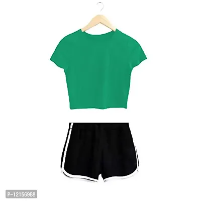 THE BLAZZE 1261 Women's Cotton Crop Top with Shorts (XL, Reliance Green)