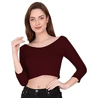 THE BLAZZE 1304 Sexy Women's Cotton Scoop Neck Full Sleeve Tank Crop Tops Bustier Bra Vest Crop Top Bralette Readymade Saree Blouse for Women's (X-Large, Maroon)-thumb2