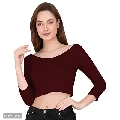 THE BLAZZE 1304 Sexy Women's Cotton Scoop Neck Full Sleeve Tank Crop Tops Bustier Bra Vest Crop Top Bralette Readymade Saree Blouse for Women's (X-Large, Maroon)-thumb3