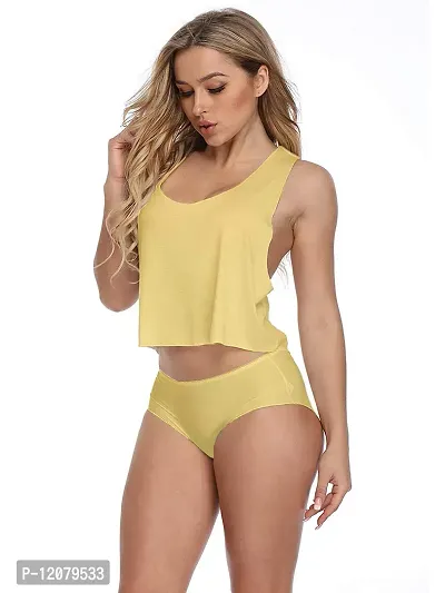 THE BLAZZE 1017 Women's Basic Sexy Sleeveless Tank Top Crop Top (Large(34?-36""), Yellow)