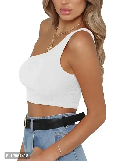 THE BLAZZE Women's Sleeveless Crop Tops Sexy Strappy Tees (S, White)-thumb2