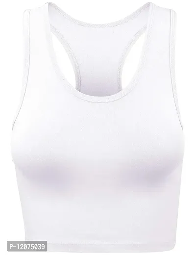 THE BLAZZE Women's Cotton Racerback Basic Crop Tank Tops (Medium, Charcoal Melange White)-thumb3