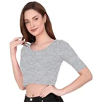 THE BLAZZE 1055 Women's Basic Sexy Solid Scoop Neck Slim Fit Short Sleeves Crop Tops (Large(34?-36""), D - Grey)-thumb3