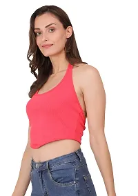 AD2CART A1589 Women's Casual Stretchy Halter Neck Sleeveless Crop Top-thumb2