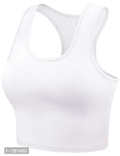 THE BLAZZE Women's Cotton Racerback Basic Crop Tank Tops (XX-Large, Royal Blue White)-thumb5