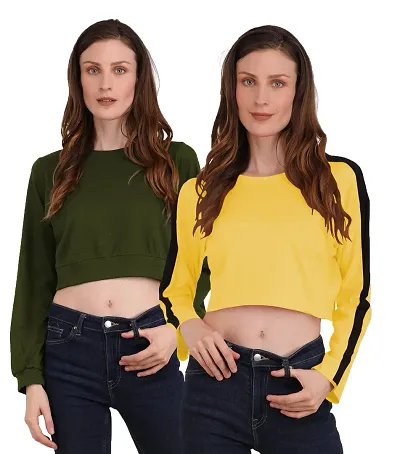 THE BLAZZE 4174 Women's Basic Boxy Full Sleeves Round Neck Crop Tops for Women