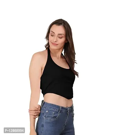 AD2CART A1589 Women's Casual Stretchy Halter Neck Sleeveless Crop Top-thumb4