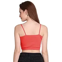 THE BLAZZE 1290 Women's Basic Sexy Solid Slim Fit Sleeveless Saree Readymade Saree Blouse Crop Top T-Shirt for Women (Small, Coral)-thumb1