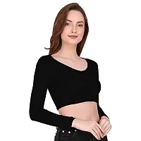 THE BLAZZE 1109 Women's V Neck Crop Top (Medium, Dark Grey)-thumb2