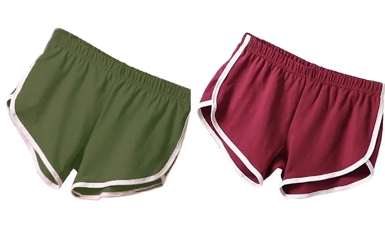 THE BLAZZE Women Sports Shorts Gym Workout Yoga Short Pack of 2 (M, Maroon+Purple)