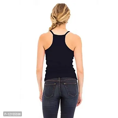 THE BLAZZE Women's Sleeveless Crop Tops Sexy Strappy Tees (L, Navy)-thumb3