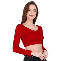 THE BLAZZE 1109 Women's V Neck Crop Top (X-Large, Red)-thumb2