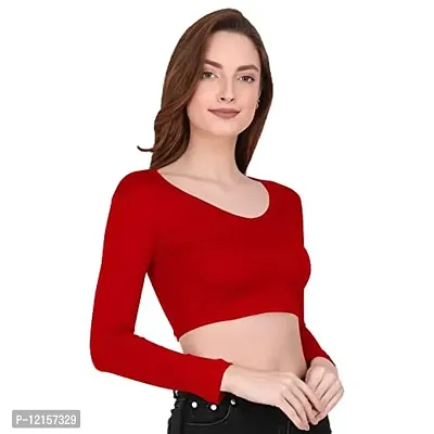 THE BLAZZE 1109 Women's V Neck Crop Top (X-Large, Red)-thumb3