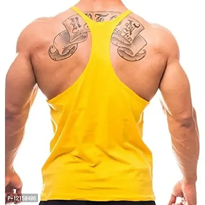 THE BLAZZE Men's Bodybuilding Gym Solid Color Tank Top Stringers (S, Yellow)-thumb2