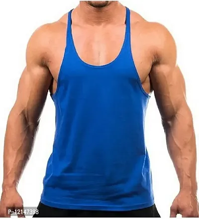 THE BLAZZE Men's Bodybuilding Gym Solid Color Tank Top Stringers (Large, Royal Blue)