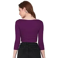 THE BLAZZE 1057 Womens Basic Sexy Solid Scoop Neck Slim Fit 3/4 Sleeve Crop Top (Large(34?-36""), L - Violet)-thumb1