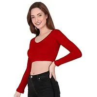 THE BLAZZE 1109 Women's V Neck Crop Top (X-Large, Red)-thumb3