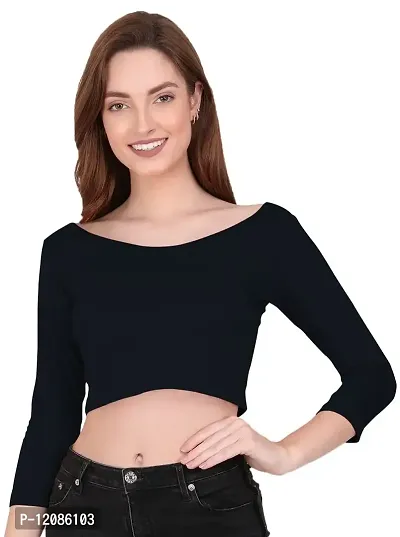 THE BLAZZE 1304 Sexy Women's Cotton Scoop Neck Full Sleeve Tank Crop Tops Bustier Bra Vest Crop Top Bralette Readymade Saree Blouse for Women's