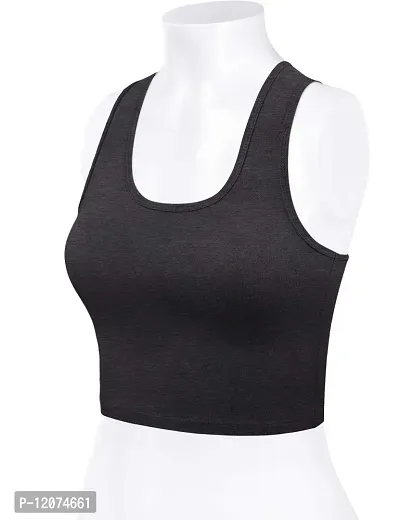 THE BLAZZE Women's Cotton Racerback Basic Crop Tank Tops (X-Large, Charcoal Melange Charcoal Melange)-thumb5