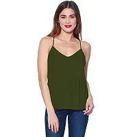 THE BLAZZE Women's Cotton Spaghetti Top (Medium, Army Green)-thumb1