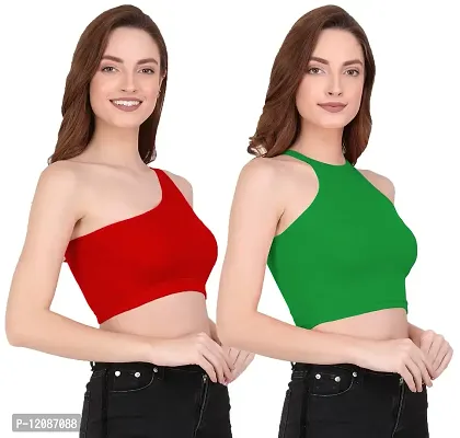 THE BLAZZE CT10 Women's Cotton Summer Basic Sexy Strappy Sleeveless Crop Top T-Shirts for Women(2XL,Combo_02)