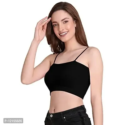 THE BLAZZE 1290 Women's Basic Sexy Solid Slim Fit Sleeveless Saree Readymade Saree Blouse Crop Top T-Shirt for Women (Large, Black)