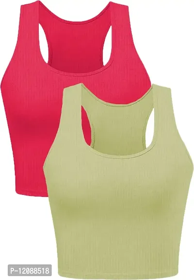 THE BLAZZE 1004 Women's Basic Round Neck Sleeveless Crop Top for Women(L,Combo_01)-thumb0