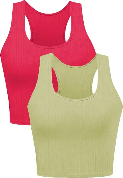 THE BLAZZE 1004 Women's Basic Round Neck Sleeveless Crop Top for Women(XS,Combo_05)