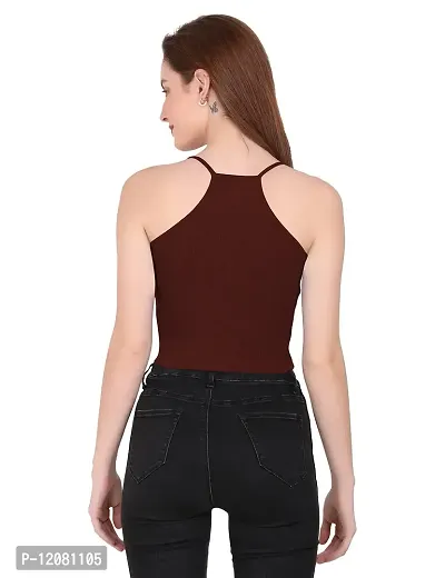 THE BLAZZE 1002 Women's Summer Basic Sexy Strappy Sleeveless Racerback Camisole Crop Top (X-Large(36”-38"), N - Brown)