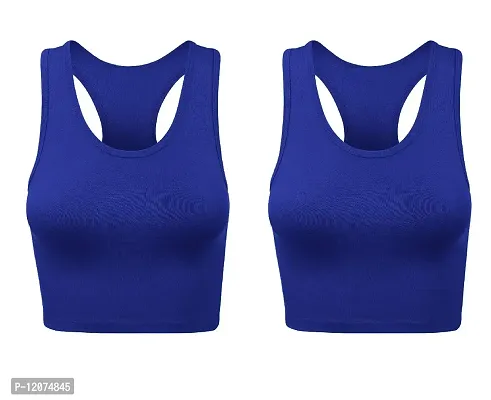 THE BLAZZE Women's Cotton Racerback Basic Crop Tank Tops (Medium, Royal Blue Royal Blue)