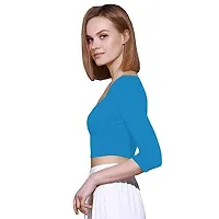 THE BLAZZE 1057 Women's Basic Sexy Solid Scoop Neck Slim Fit 3/4 Sleeve Crop Top (Large(34?-36), F - Turquoise Blue)-thumb3