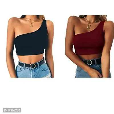 THE BLAZZE Women's Sleeveless Crop Tops Sexy Strappy Tees (S, Black+Wine Red)