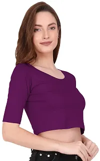 THE BLAZZE 1055 Women's Basic Sexy Solid Scoop Neck Slim Fit Short Sleeves Crop Tops-thumb3