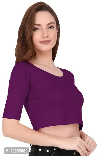 THE BLAZZE 1055 Women's Basic Sexy Solid Scoop Neck Slim Fit Short Sleeves Crop Tops-thumb4