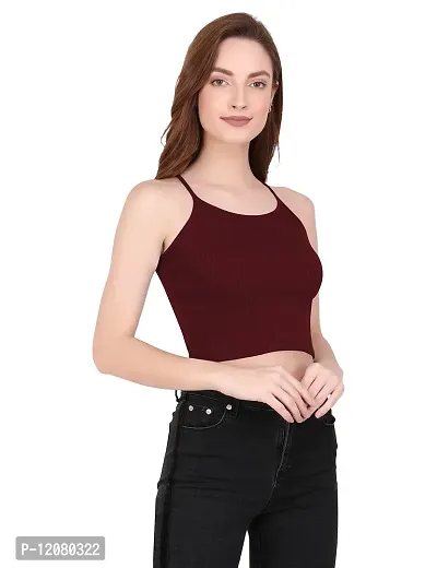 THE BLAZZE 1002 Women's Sleeveless Crop Tops Sexy Strappy Tees (Small(30"-32"), C - Maroon)-thumb4