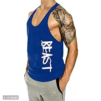 THE BLAZZE Men's Bodybuilding Gym Solid Color Tank Top Stringers (S, Royal Blue)-thumb2