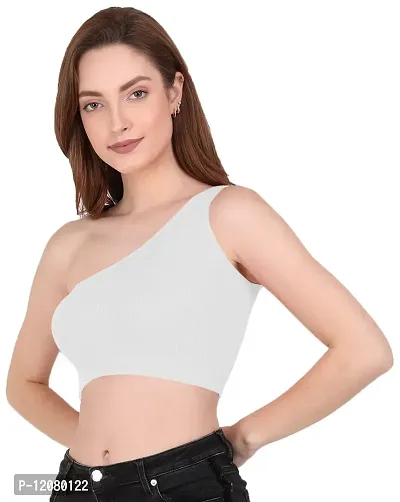 THE BLAZZE Women's Sleeveless Crop Tops Sexy Strappy Tees (Large, White)-thumb3