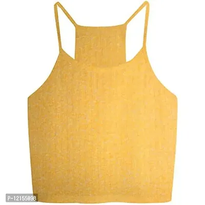 THE BLAZZE Women's Sleeveless Crop Tops Sexy Strappy Tees (L, Mustard Yellow)