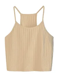 THE BLAZZE Women's Summer Basic Sexy Strappy Sleeveless Racerback Camisole Crop Top (Large, Black Light Apricot)-thumb1