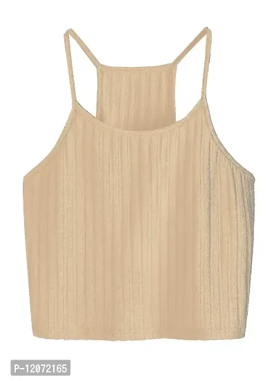 THE BLAZZE Women's Summer Basic Sexy Strappy Sleeveless Racerback Camisole Crop Top (Large, Black Light Apricot)-thumb2