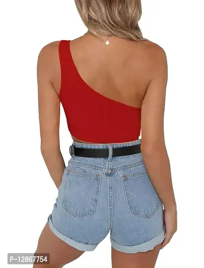 THE BLAZZE Women's Sleeveless Crop Tops Sexy Strappy Tees (XL, Red)-thumb3