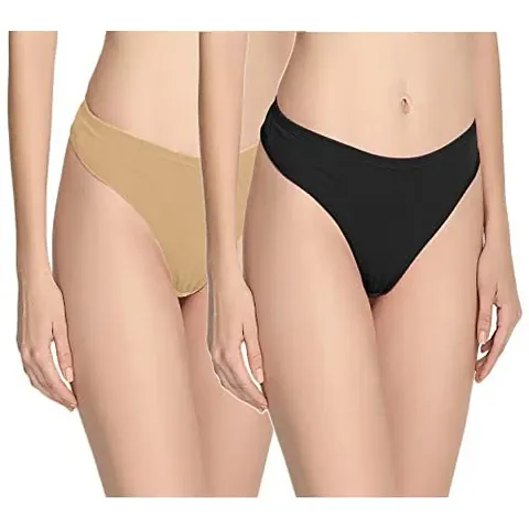 THE BLAZZE Women's Thong Low Rise Sexy Solid G-String Thong Bikini T-String Sexy Lingerie Panties Briefs (XX-Large(40?/100cm - Chest, Beige+Black)