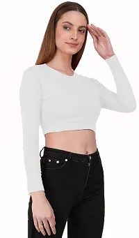 THE BLAZZE 1089 Women's Basic Sexy Solid Round Neck Slim Fit Full Sleeve Crop Top T-Shirt for Women-thumb2